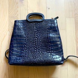 Clave V. Croc-embossed leather Marcelle Backpack - Navy blue